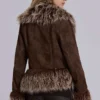 Abrigo Leonie con ribete de imitación de piel de Mongolia en marrón
