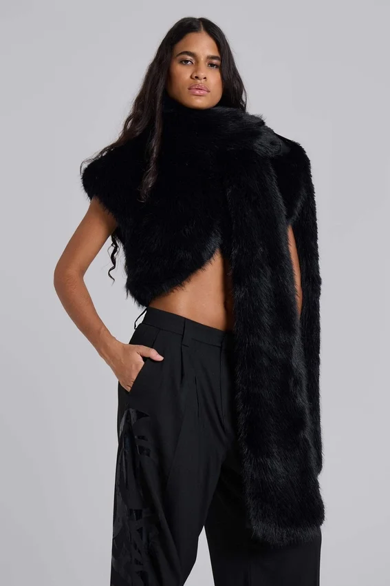 Bolero de piel sintética 2 en 1 «Saskia» en negro