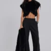 Bolero de piel sintética 2 en 1 «Saskia» en negro