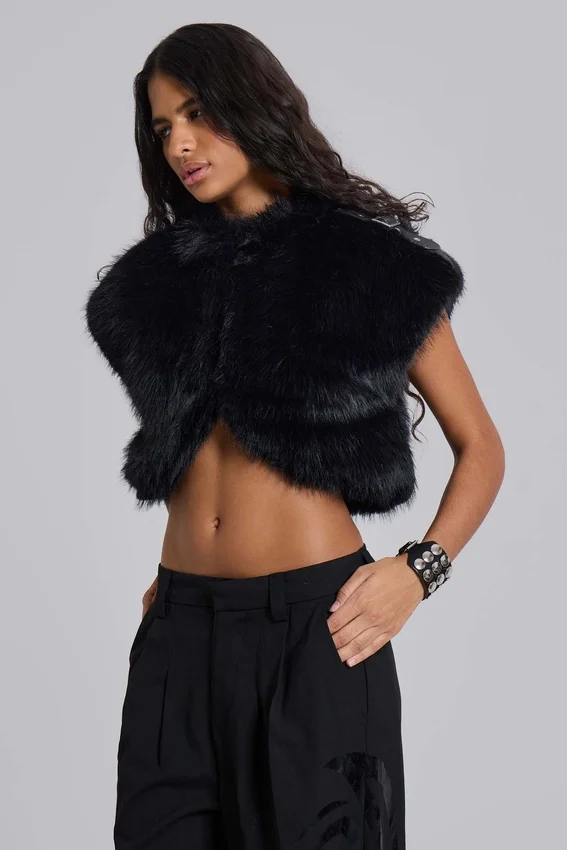 Bolero de piel sintética 2 en 1 «Saskia» en negro