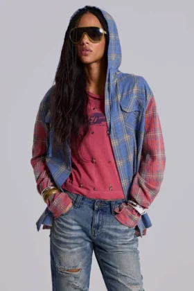 Camisa a cuadros con capucha y botones