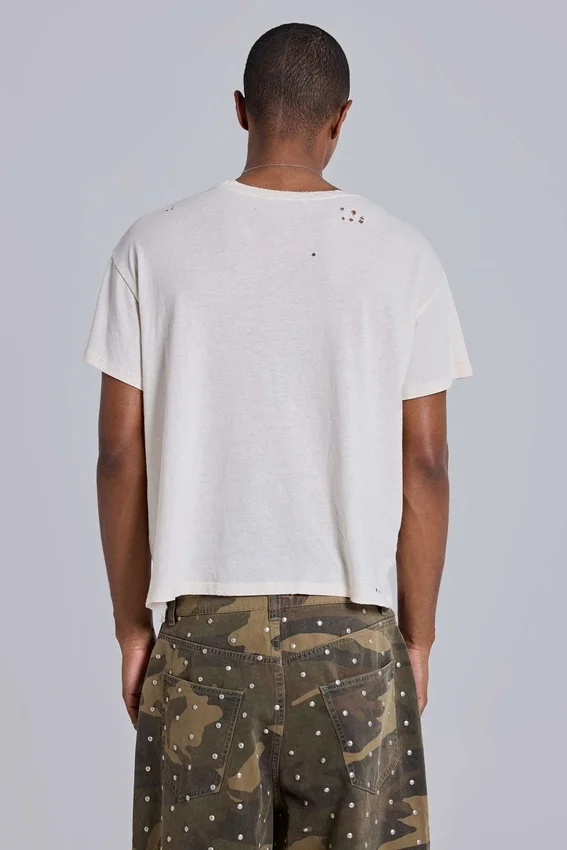 Camiseta corta blanca con estampado de polilla