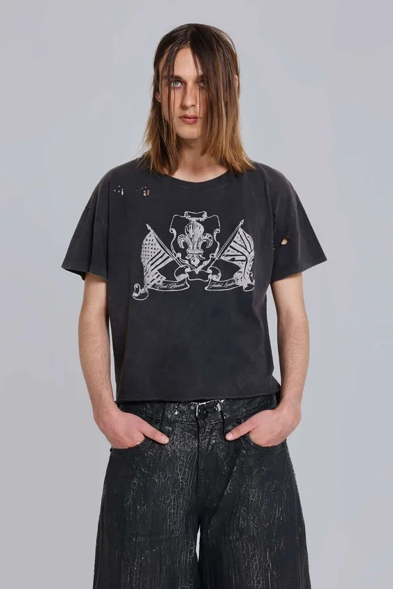 Camiseta corta «National» desgastada de Rock Revival
