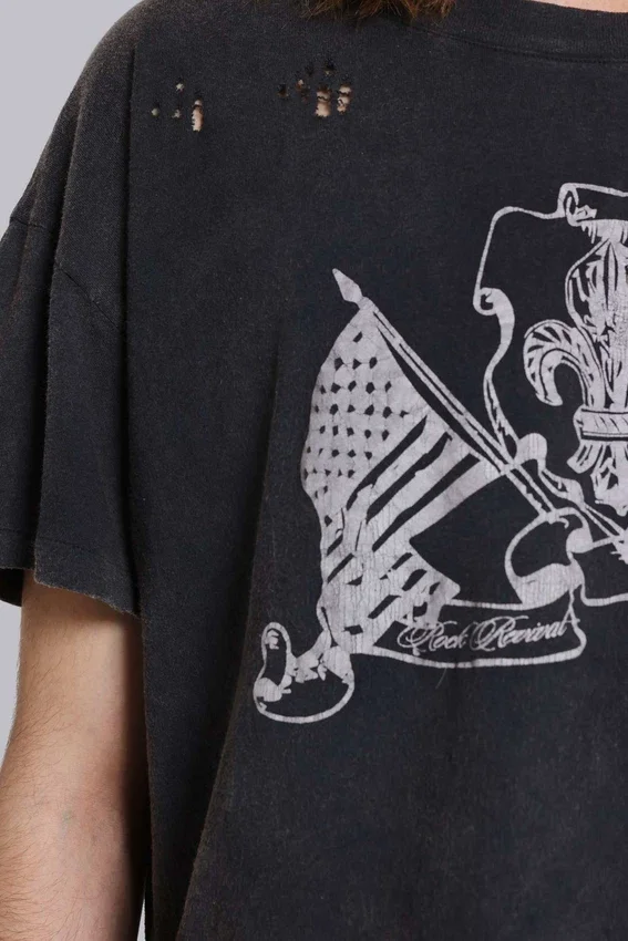 Camiseta corta «National» desgastada de Rock Revival