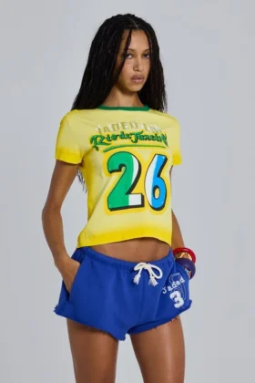 Camiseta corta vintage «Amerela» con estampado aerografiado