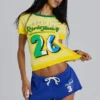 Camiseta corta vintage «Amerela» con estampado aerografiado