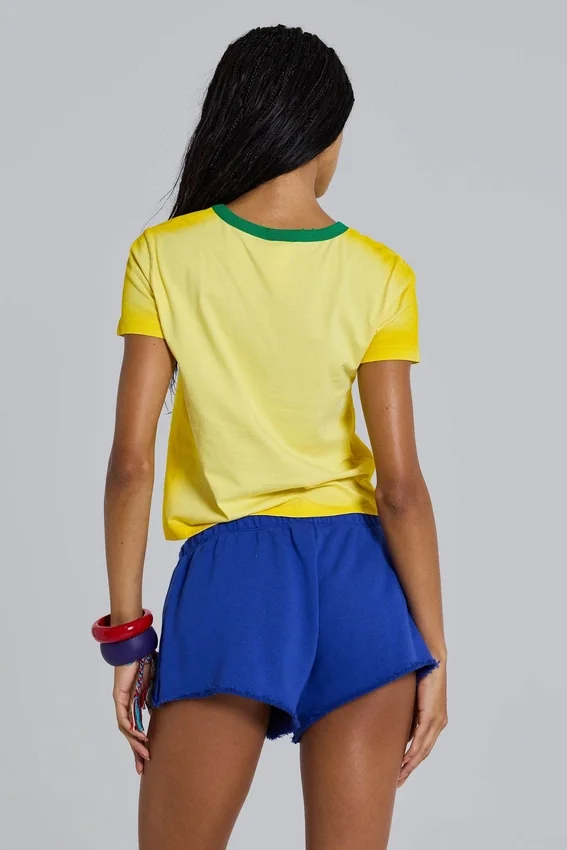 Camiseta corta vintage «Amerela» con estampado aerografiado