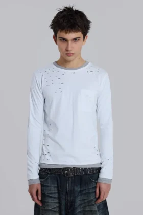 Camiseta de doble capa con estampado de panal desgastada