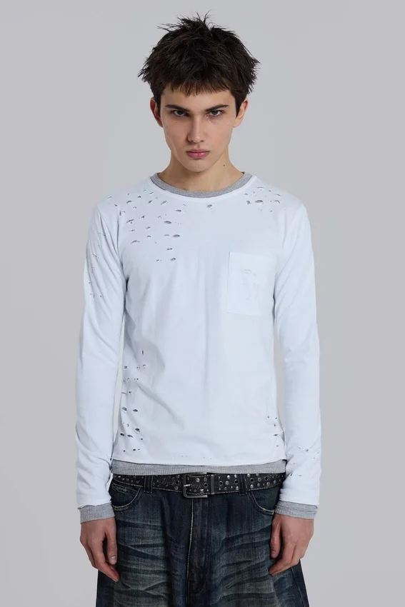 Camiseta de doble capa con estampado de panal desgastada