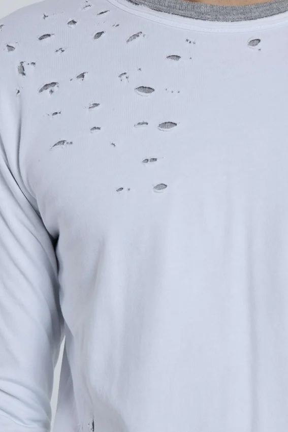 Camiseta de doble capa con estampado de panal desgastada
