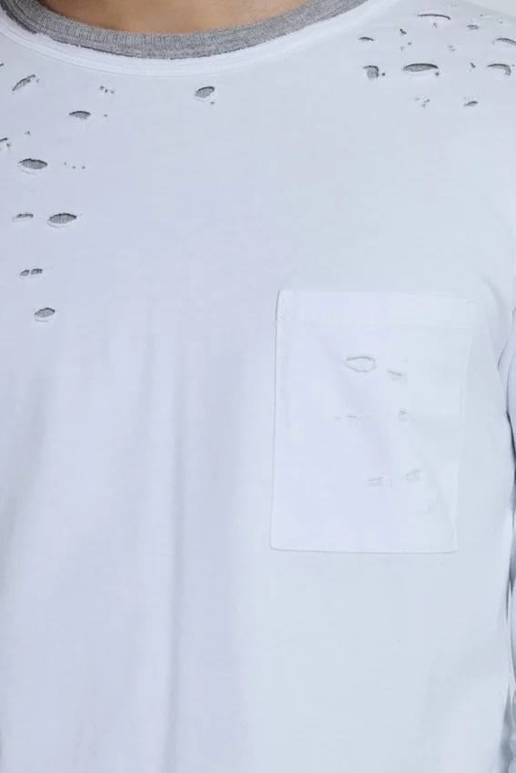 Camiseta de doble capa con estampado de panal desgastada