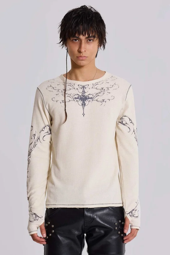 Camiseta de manga larga blanca «Ines Waffle»
