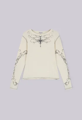 Camiseta de manga larga blanca «Ines Waffle»