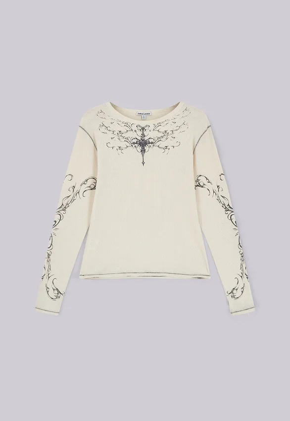 Camiseta de manga larga blanca «Ines Waffle»