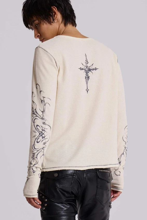 Camiseta de manga larga blanca «Ines Waffle»