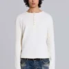 Camiseta Henley de tejido de gofre en color crudo