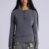 Camiseta Henley de tejido waffle en color gris carbón
