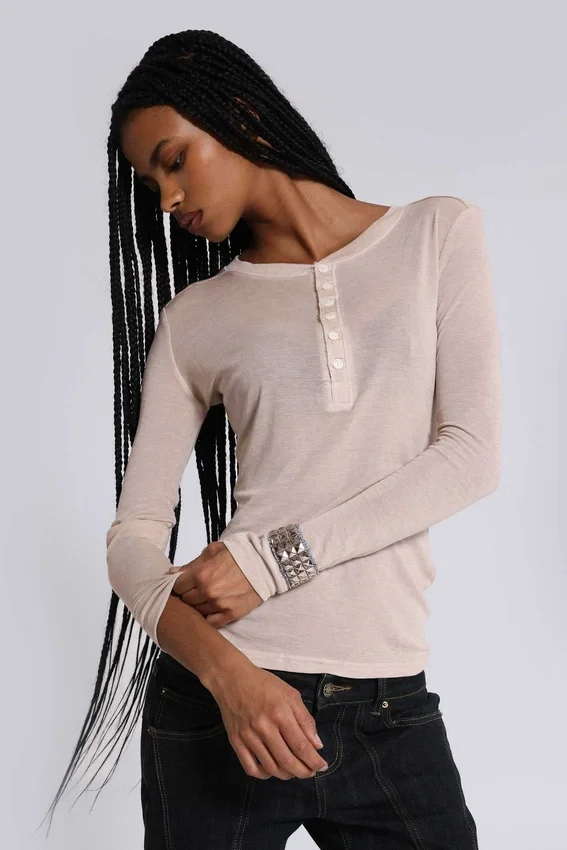 Camiseta Henley Haze en color avena