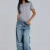 Camiseta Henley «Haze» en gris jaspeado