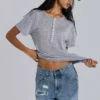 Camiseta Henley «Haze» en gris jaspeado