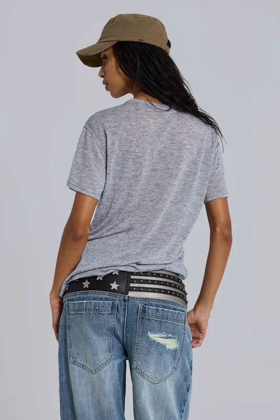 Camiseta Henley «Haze» en gris jaspeado