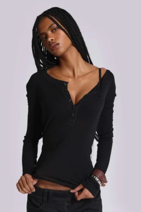 Camiseta Henley «Haze» negra