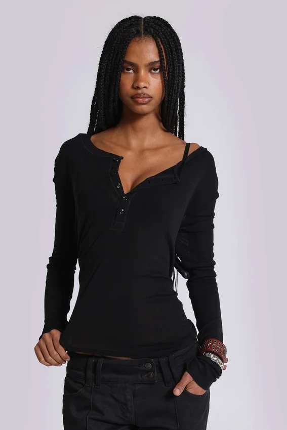 Camiseta Henley «Haze» negra