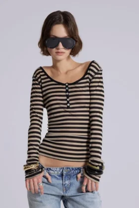 Camiseta Henley transparente a rayas