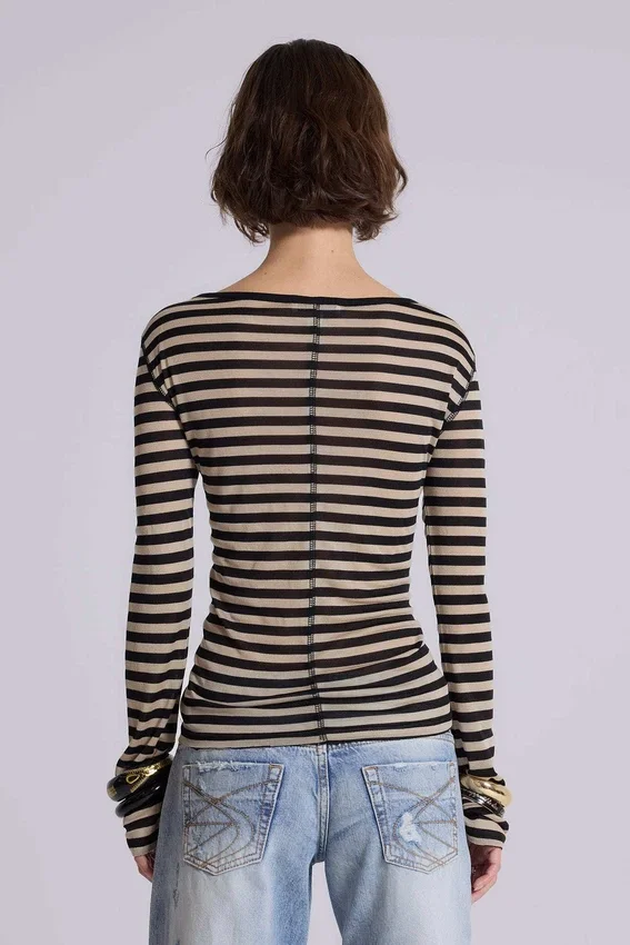 Camiseta Henley transparente a rayas