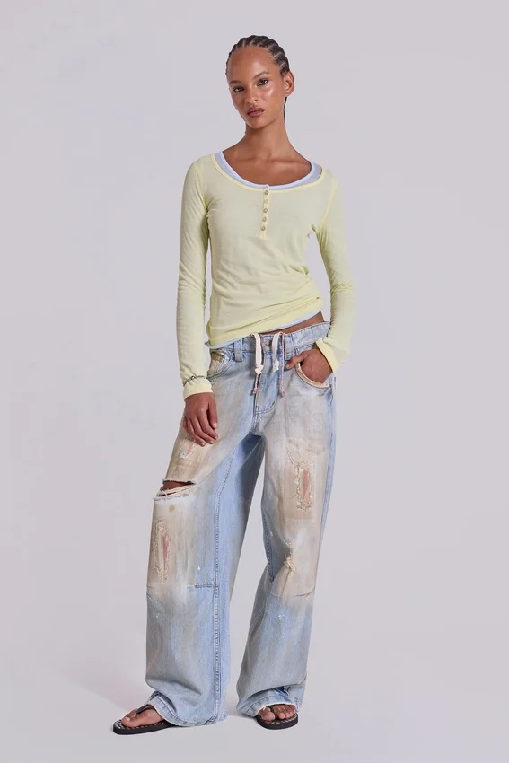 Camiseta Henley transparente en color Buttercup