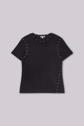 Camiseta negra «Mist» con tachuelas