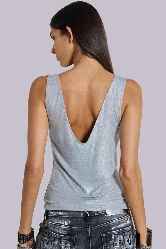Camiseta sin mangas con escote pronunciado y tachuelas «Kate»