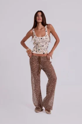Camiseta sin mangas con lentejuelas Addison en color arena