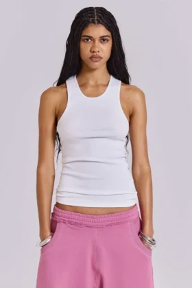 Camiseta sin mangas larga de canalé blanca
