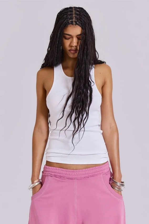 Camiseta sin mangas larga de canalé blanca