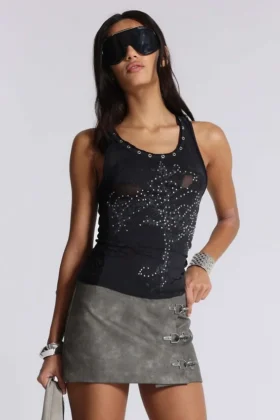 Camiseta sin mangas «Ramona» con efecto Burnout en negro