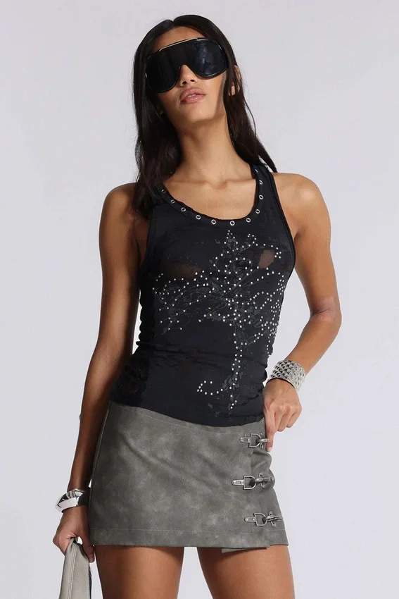 Camiseta sin mangas «Ramona» con efecto Burnout en negro