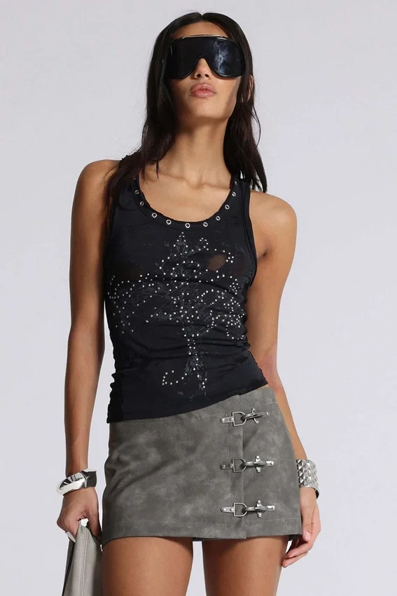 Camiseta sin mangas «Ramona» con efecto Burnout en negro