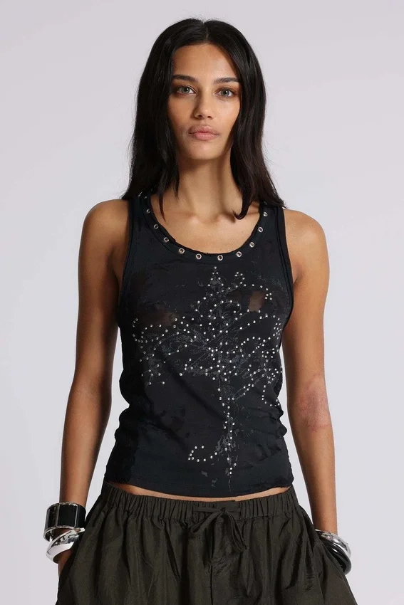 Camiseta sin mangas «Ramona» con efecto Burnout en negro