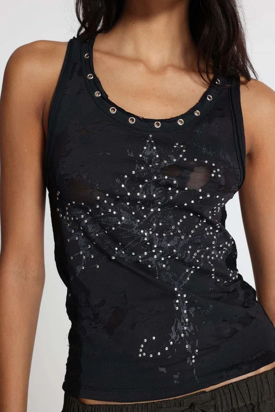 Camiseta sin mangas «Ramona» con efecto Burnout en negro