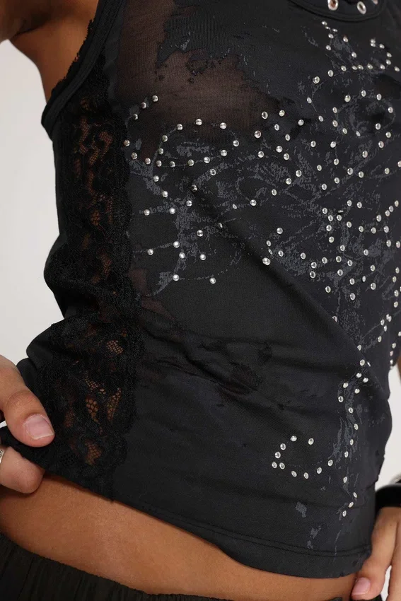 Camiseta sin mangas «Ramona» con efecto Burnout en negro