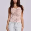 Camiseta sin mangas «Ramona» con efecto Burnout en rosa