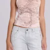 Camiseta sin mangas «Ramona» con efecto Burnout en rosa