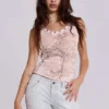 Camiseta sin mangas «Ramona» con efecto Burnout en rosa