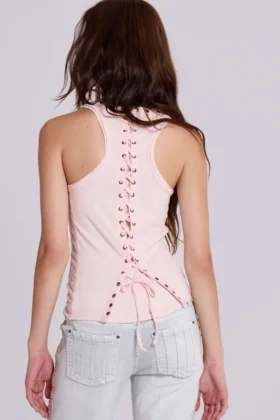 Camiseta sin mangas «Ramona» con efecto Burnout en rosa