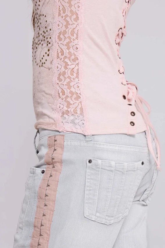 Camiseta sin mangas «Ramona» con efecto Burnout en rosa