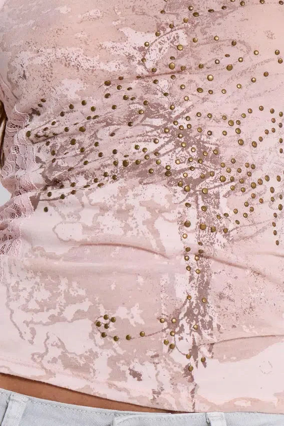 Camiseta sin mangas «Ramona» con efecto Burnout en rosa