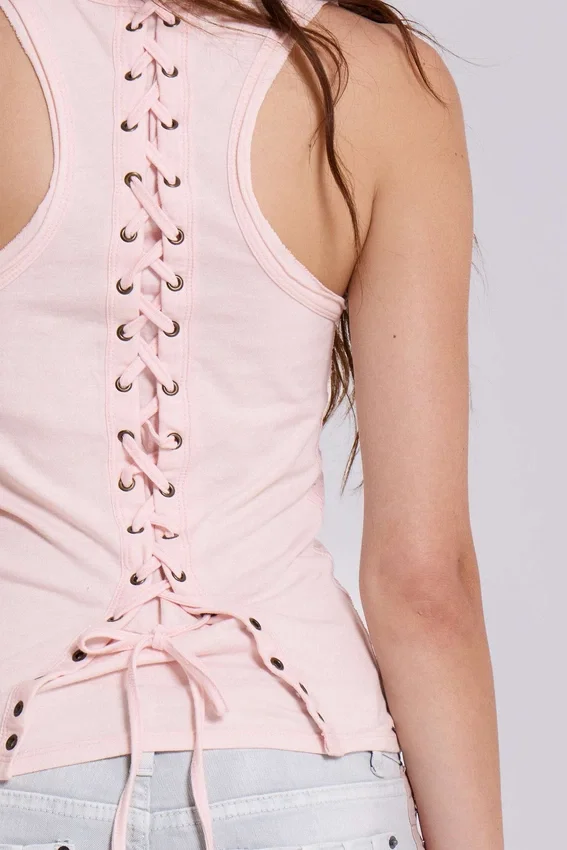 Camiseta sin mangas «Ramona» con efecto Burnout en rosa
