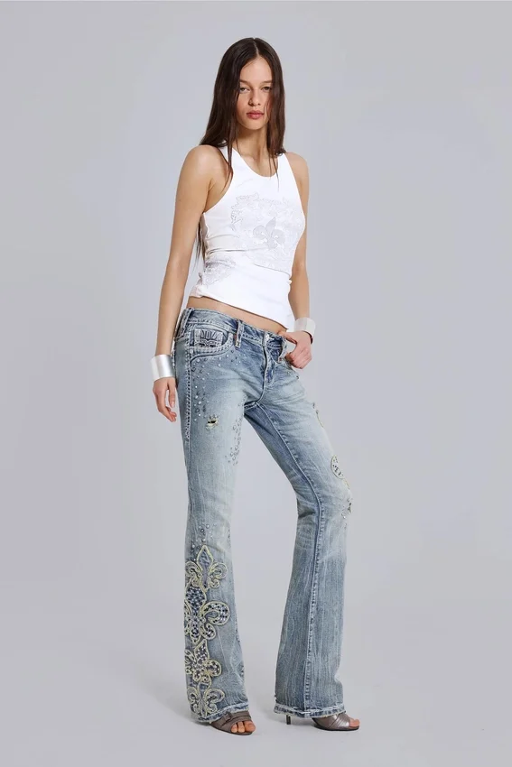 Camiseta tipo chaleco con flor de lis de strass de Rock Revival