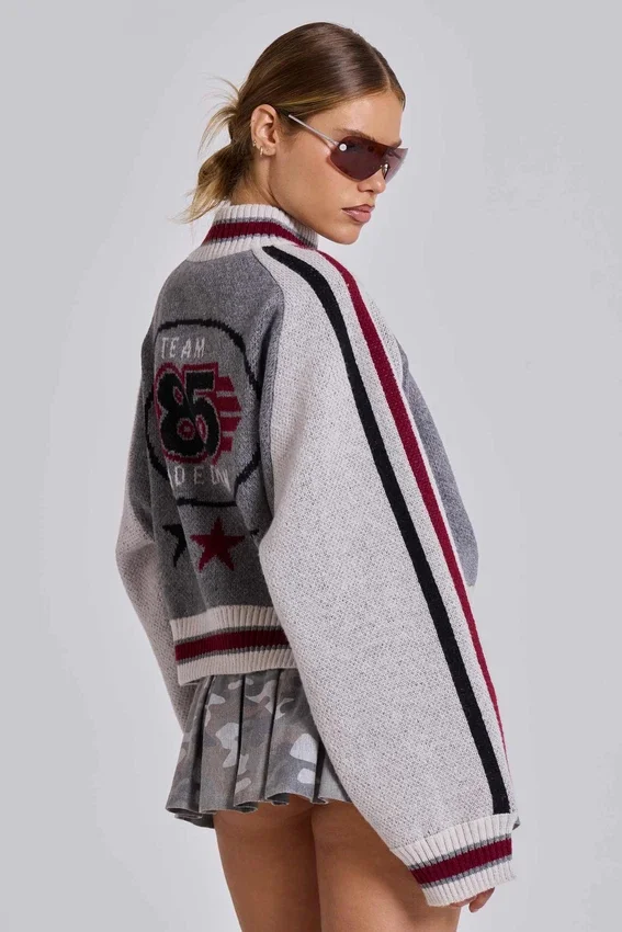 Chaqueta bomber de punto gris del Team 85